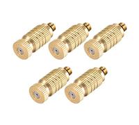 sourcing map Brass Misting Nozzle - 3/16-inch Threaded 0.8mm Orifice Dia Fogging Spray Head for Outdoor Cooling System - 5 Pcs Golden