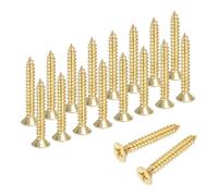 sourcing map Brass Phillips Wood Screws, M3.5 x 20mm Brass Phillips Flat Wood Screws Self-Tapping Furniture Connector for Door Hinges, Wood Crafts and DIY Projects,(Gold Tone, Pack of 18)