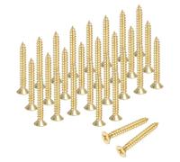 sourcing map Brass Phillips Wood Screws, M3.5 x 25mm Brass Phillips Flat Wood Screws Self-Tapping Furniture Connector for Door Hinges, Wood Crafts and DIY Projects,(Gold Tone, Pack of 28)