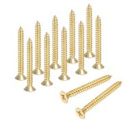 sourcing map Brass Phillips Wood Screws, M3.5 x 30mm Brass Phillips Flat Wood Screws Self-Tapping Furniture Connector for Door Hinges, Wood Crafts and DIY Projects,(Gold Tone, Pack of 12)