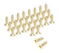 sourcing map Brass Phillips Wood Screws, M4 x 10mm Brass Phillips Flat Wood Screws Self-Tapping Furniture Connector for Door Hinges, Wood Crafts and DIY Projects,(Gold Tone, Pack of 28)