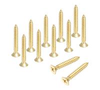 sourcing map Brass Phillips Wood Screws, M4 x 25mm Brass Phillips Flat Wood Screws Self-Tapping Furniture Connector for Door Hinges, Wood Crafts and DIY Projects,(Gold Tone, Pack of 12)
