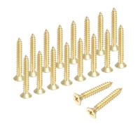 sourcing map Brass Phillips Wood Screws, M4 x 25mm Brass Phillips Flat Wood Screws Self-Tapping Furniture Connector for Door Hinges, Wood Crafts and DIY Projects,(Gold Tone, Pack of 18)