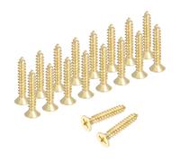 sourcing map Brass Phillips Wood Screws, M5 x 25mm Brass Phillips Flat Wood Screws Self-Tapping Furniture Connector for Door Hinges, Wood Crafts and DIY Projects,(Gold Tone, Pack of 18)