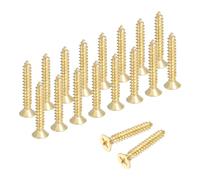 sourcing map Brass Phillips Wood Screws, M5 x 30mm Brass Phillips Flat Wood Screws Self-Tapping Furniture Connector for Door Hinges, Wood Crafts and DIY Projects,(Gold Tone, Pack of 18)
