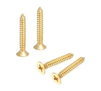 sourcing map Brass Phillips Wood Screws, M6 x 30mm Brass Phillips Flat Wood Screws Self-Tapping Furniture Connector for Door Hinges, Wood Crafts and DIY Projects,(Gold Tone, Pack of 4)