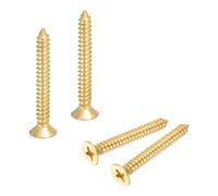 sourcing map Brass Phillips Wood Screws, M6 x 40mm Brass Phillips Flat Wood Screws Self-Tapping Furniture Connector for Door Hinges, Wood Crafts and DIY Projects,(Gold Tone, Pack of 4)