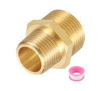 sourcing map Brass Pipe Fitting, 3/4" G Male × 1/2" NPT Male Brass Hex Nipple Pipe Fitting Adapter, 3/4" to 1/2" Female Pipe Fitting Adapter with PTFE, Gold Tone