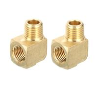 sourcing map Brass Pipe Fitting 90 Degree Barstock Street Elbow 1/4" NPT Pipe Connector for Gas, Air, Oil, Propane, 2pcs