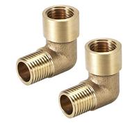 sourcing map Brass Pipe Fitting 90 Degree Elbow 1/4 (BSP) Male X 1/4 (BSP) Female 2pcs