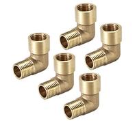 sourcing map Brass Pipe Fitting 90 Degree Elbow 1/4 (BSP) Male X 1/4 (BSP) Female 5pcs