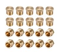 sourcing map Brass Pipe Fitting, Cored Hex Head Plug 1/4" G Male Thread Connector Coupling Adapter 4pcs