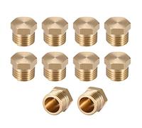 sourcing map Brass Pipe Fitting, Cored Hex Head Plug G1/4 Male Thread Connector Coupling Adapter 10pcs