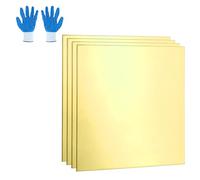 sourcing map Brass Sheet, 0.5mmx10mmx10mm H62 Brass Metal Plates Thin Metal Sheets with Gloves for Craft DIY Model Jewelry Electrical Repair Industrial, Pack of 4, Gold