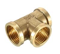 sourcing map Brass Tee Pipe Fitting 1/2 PT Female Thread 42mm Length T Shaped Connector Coupler