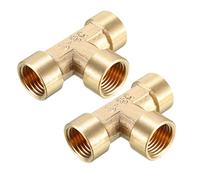 sourcing map Brass Tee Pipe Fitting 1/4 PT Female Thread T Shape Connector Coupler 2pcs