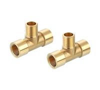 sourcing map Brass Tee Pipe Fitting, 1/4" x 1/4" x 1/4" NPT 3 Way T-Connector Fitting Coupler Adapter for Gas Transport Connect Pipelines, 2pcs