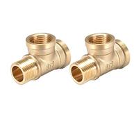 Sourcing Map Brass Tee Pipe Fitting G1/2 Male x Female T Shaped Connectors Coupler 2pcs