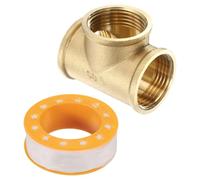 sourcing map Brass Tee Pipe Fitting, G1 Female 3 Way T-Connector Fitting Coupler Adapter for Gas Transport Connect Pipelines
