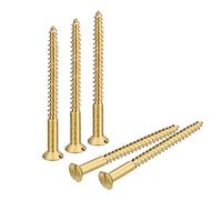 sourcing map Brass Wood Screws, 10Pcs M4 x 50mm Slotted Drive Flat Head Self Tapping Screw Countersunk for Woodworking Furniture