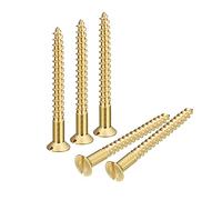 sourcing map Brass Wood Screws, 10Pcs M5 x 50mm Slotted Drive Flat Head Self Tapping Screw Countersunk for Woodworking Furniture