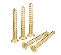 sourcing map Brass Wood Screws, 10Pcs M6 x 50mm Slotted Drive Flat Head Self Tapping Screw Countersunk for Woodworking Furniture