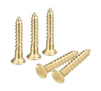 sourcing map Brass Wood Screws, 15Pcs M3.5x30mm Slotted Drive Flat Head