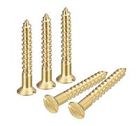 sourcing map Brass Wood Screws, 15Pcs M3.5x35mm Slotted Drive Flat Head