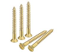 sourcing map Brass Wood Screws, 25Pcs M2.5 x 25mm Slotted Drive Flat Head Self Tapping Screw Countersunk for Woodworking Furniture