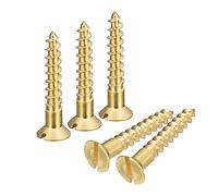 sourcing map Brass Wood Screws, 30Pcs M5 x 30mm Slotted Drive Flat Head Self Tapping Screw Countersunk for Woodworking Furniture