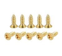sourcing map Brass Wood Screws, M3x10mm Phillips Flat Head Self Tapping Connector for Door, Cabinet, Wooden Furniture 30Pcs