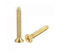 sourcing map Brass Wood Screws, M6x40mm Phillips Flat Head Self Tapping Connector for Door Hinges, Wooden Furniture, Home Appliances 2Pcs