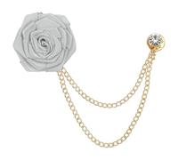 sourcing map Bridegroom Brooches Rose Flower, Size 1.57 inch inch Cloth Alloy Lapel Pin with Tassel Chain/Suit Stud for Wedding Men' Suit Accessories, 1 Count Silver-Grey
