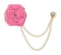 sourcing map Bridegroom Brooches Rose Flower Size 1.77 inch Cloth Alloy Lapel Pin with Tassel Chain/Suit Stud/Gold Trim for Wedding Men' Suit Accessories 1 Count Rose Red