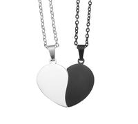 sourcing map Broken Heart Pendant Couple Necklace, Stainless Steel Engravable Best Friend Forever Pendant Adjustable Matching Necklace Two Half Hearts Charm(1.1", Silver/Black)