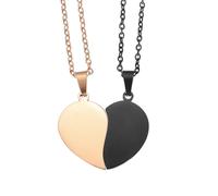 sourcing map Broken Heart Pendant Couple Necklace, Stainless Steel Engravable Best Friend Forever Pendant Adjustable Matching Necklace Two Half Hearts Charm(1.1", Black/Rose Gold)