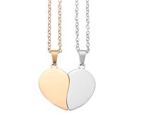 sourcing map Broken Heart Pendant Couple Necklace, Stainless Steel Engravable Best Friend Forever Pendant Adjustable Matching Necklace Two Half Hearts Charm(1.1", Silver/Rose Gold)