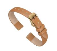 sourcing map Brown Genuine Leather Band 10mm Width, Flat Thin Elegant Leather Watch Strap Golden Tone Buckle for Men and Women