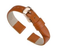 sourcing map Brown Genuine Leather Band 12mm Width, Flat Thin Elegant Leather Watch Strap Rose Gold Buckle for Men and Women