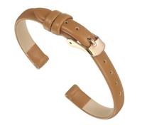 sourcing map Brown Genuine Leather Band 8mm Width, Flat Thin Elegant Leather Watch Strap Rose Gold Tone Buckle for Men and Women