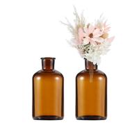 sourcing map Brown Glass Bud Vase Set of 2, Small Flower Vases for Centerpiece, Tiny 500ml Narrow mouth Vintage Clear Mini Vases in Bulk Assorted for Rustic Wedding Home Table Decor