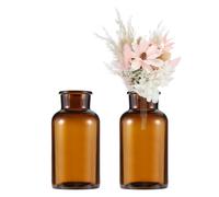 sourcing map Brown Glass Bud Vase Set of 2, Small Flower Vases for Centerpiece, Tiny 500ml Wide Mouth Vintage Clear Mini Vases in Bulk Assorted for Rustic Wedding Home Table Decor