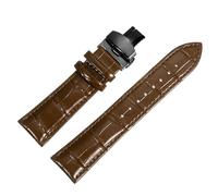 sourcing map Brown Leather Watch Band 24mm Quick Release Genuine Strap with Black Deployment Butterfly Buckle for Men & Women