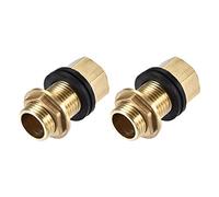 sourcing map Bulkhead Fitting, G1/2 Male 0.75" Female, Hex Tube Adaptor Connector Hose Fitting, with 2 Silicone Gaskets, for Water Tanks, Brass, Gold Tone, Pack of 2