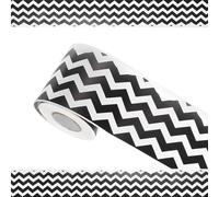 sourcing map Bulletin Board Borders, 65.6Ft x 2.75Inch Rolled Classroom Border Trim Notice Board Frame for Classroom Decoration, Black White Wave