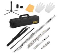 sourcing map C Flutes Open Hole 16 Keys, Musical Instrument Professional Flute for Beginner, with Case, Stand, Cleaning Kit, Nickel Silver