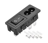 sourcing map C8-8 Panel Mount Plug Adapter AC 250V 6A 2 Pins 1.5mm Buckle IEC Inlet Module Plug Power Socket with 2P ON-Off Switch,Heat Shrink Connector