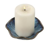 sourcing map Candle Holder Plates, 4 Inch Ceramic Candle Tray Tealight Incense Holder Dish Candlestick for Tea Light Aromatherapy Wedding Rustic Vintage Home Decor, Lotus Leaf Dark Blue