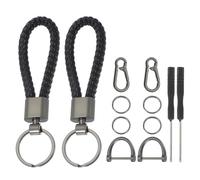 sourcing map Car Key Chain, Handmade Braided Leather Keychain Horseshoe Buckle Metal Keys Holder with 2 Rings, Screwdrivers, Buckles for Men and Women (Black, Pack of 2)