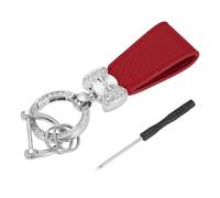 sourcing map Car Key Chain Ring Clip 3.94 Inch Leather Key Fob Wristlet Keychain with Anti-Lost D Ring & Keyrings Fit for Home Car, Red Silver